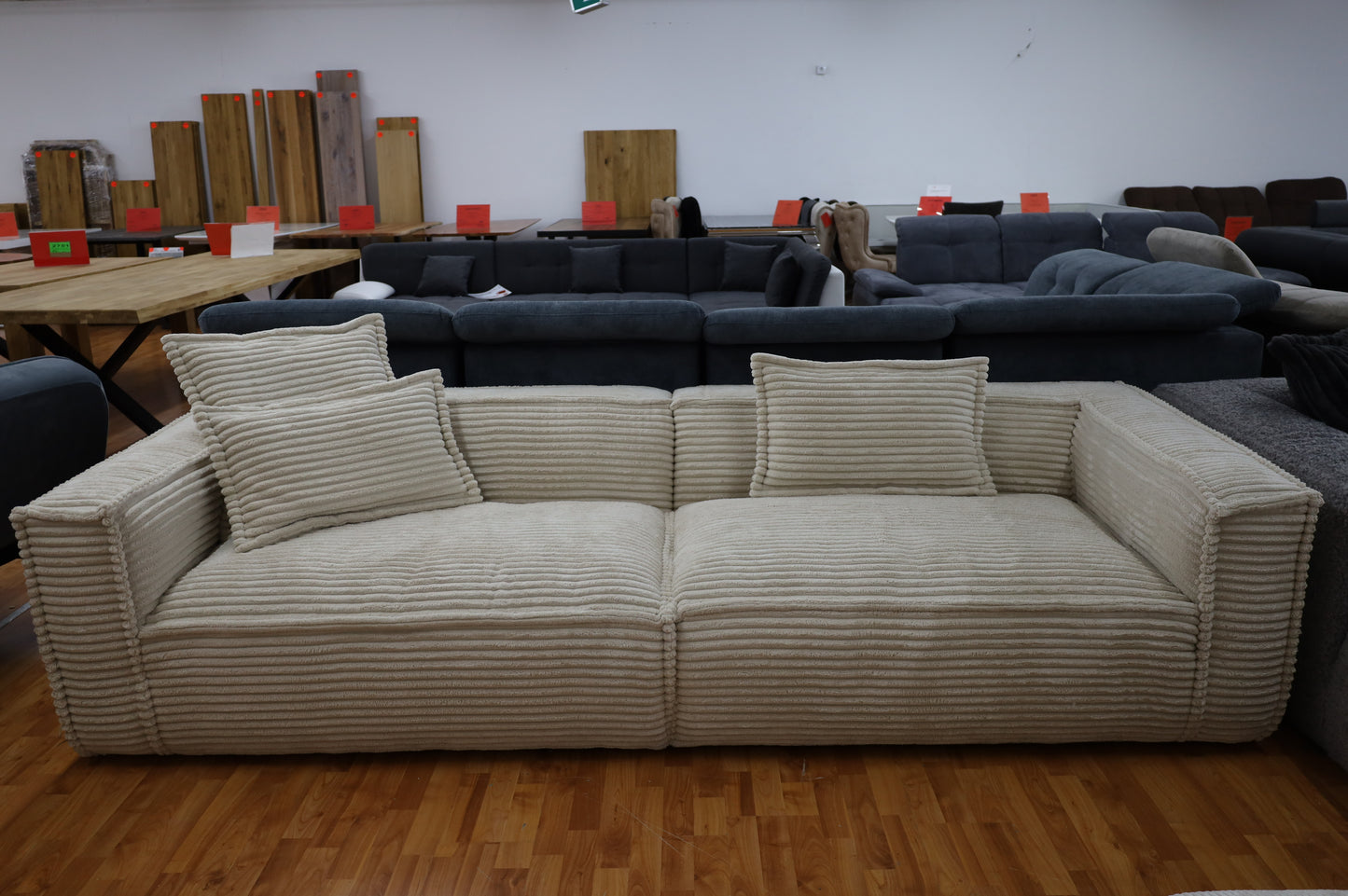 Big Sofa Couch Wohnlandschaft + Cord Stoff +Kissen + Armlehnen