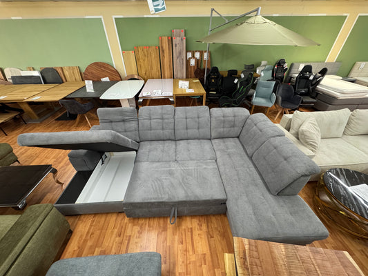 Wohnlandschaft Sofa Couch +Bettfunktion +Stauraum +Kopfteile verstellbar