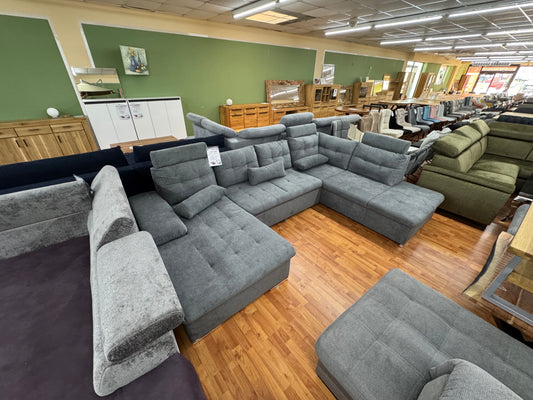 Wohnlandschaft Sofa Couch +Bettfunktion +Stauraum +Kopfstützen abnehmbar +Nierenkissen +Armlehnenverstellung