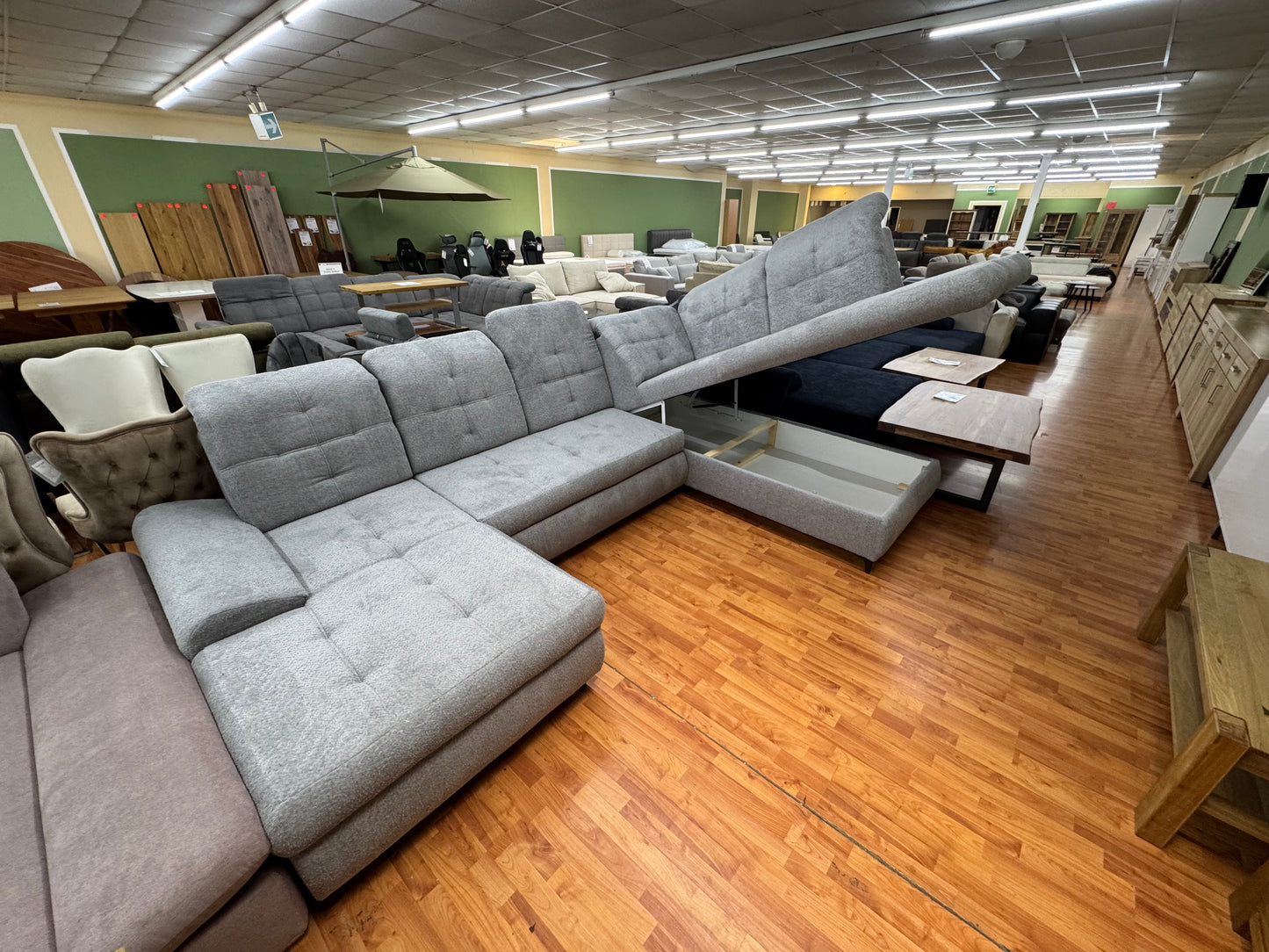 Sofa Couch Wohnlandschaft +Bettfunktion +Stauraum +Kopfstützenverstellung