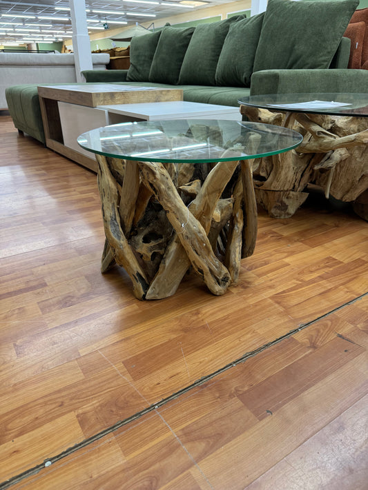 Beistelltisch Couchtisch +Teak +Massivholz +Glasplatte +Einzelstück