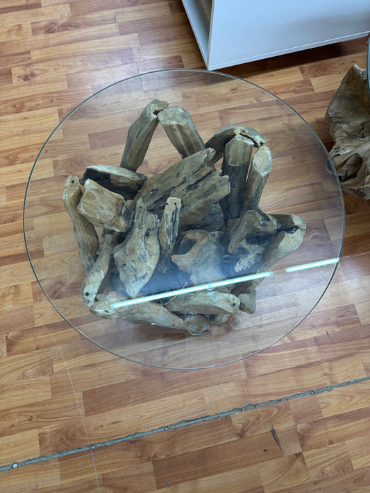 Beistelltisch Couchtisch +Teak +Massivholz +Glasplatte +Einzelstück