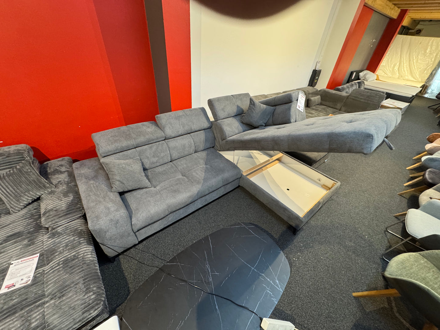 Sofa Couch Wohnlandschaft +Stauraum +Bettfunktion +Kissen +elektr. Sitztiefenverstellung +Kopfstützenverstellung
