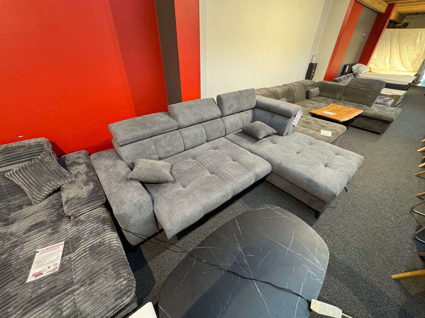 Sofa Couch Wohnlandschaft +Stauraum +Bettfunktion +Kissen +elektr. Sitztiefenverstellung +Kopfstützenverstellung