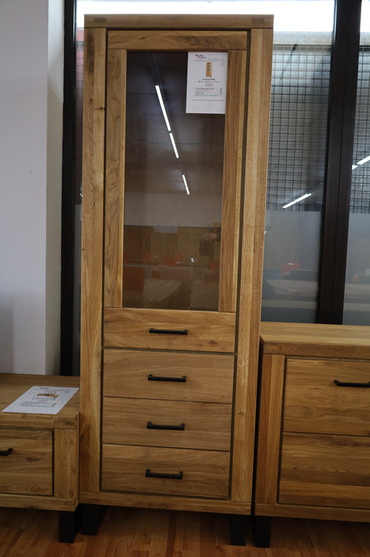 Vitrine + Soft-Close + Front Massivholz Eiche + großer Stauraum