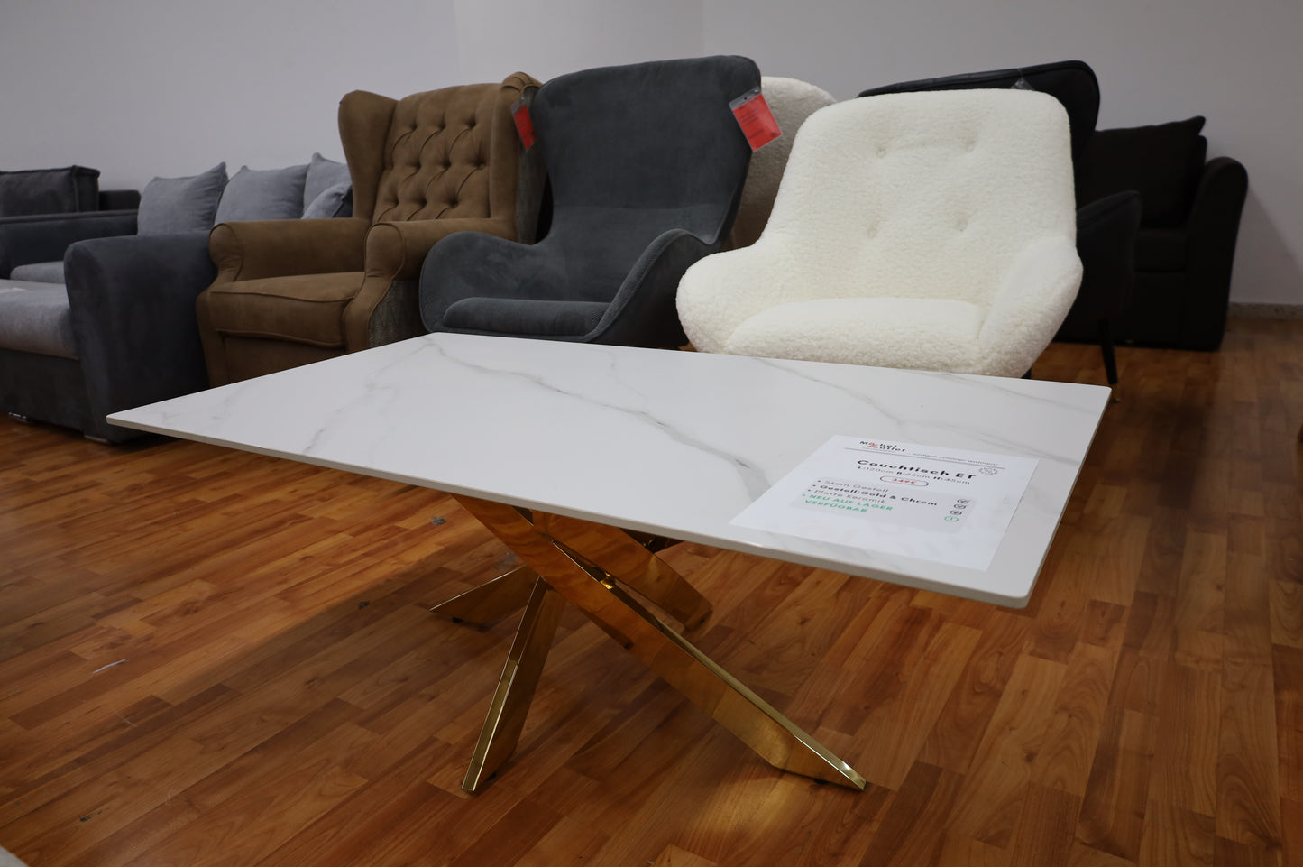 Couchtisch +Stern Gestell + Gold und Chrom +Platte Keramik