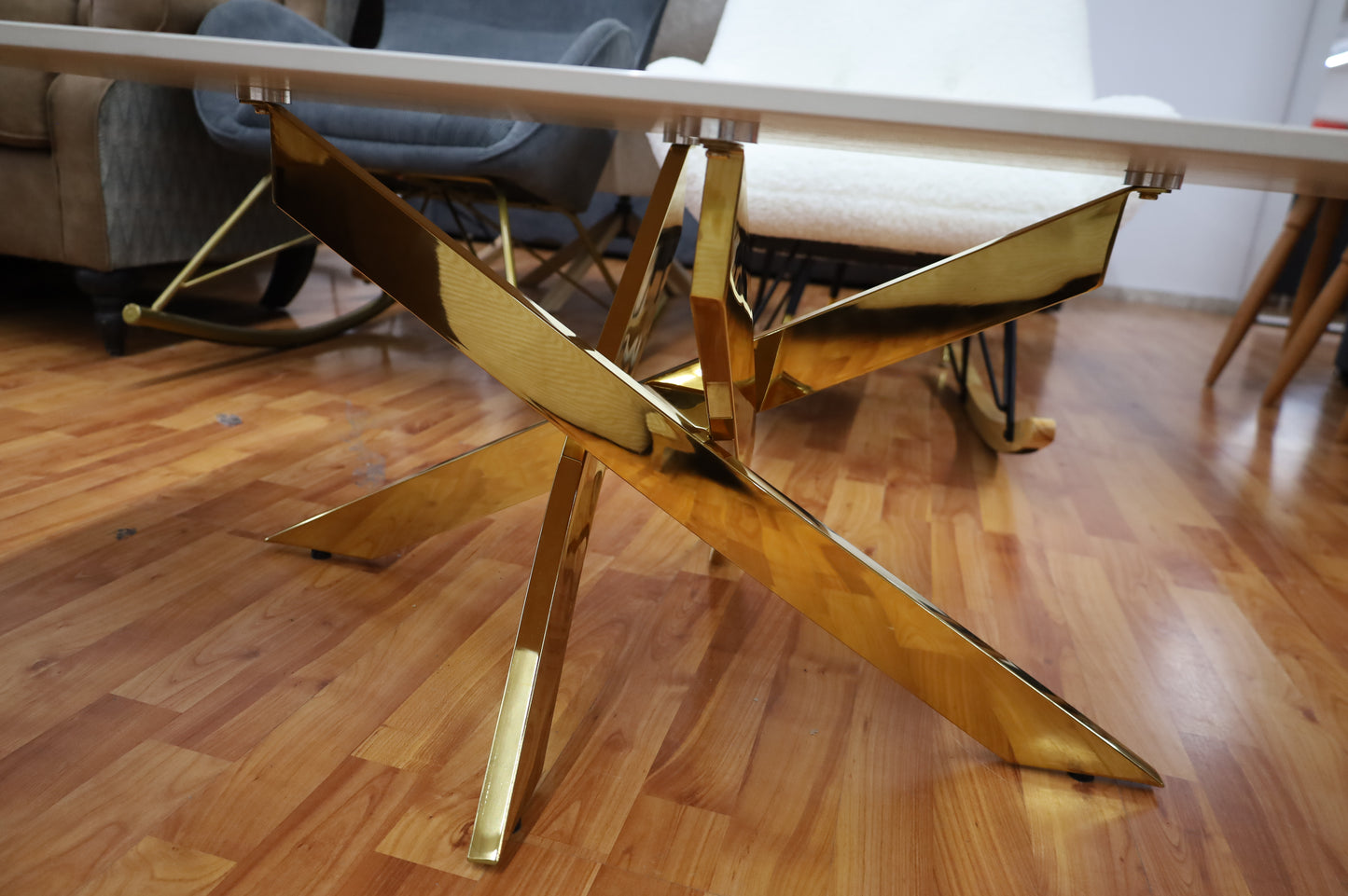 Couchtisch +Stern Gestell + Gold und Chrom +Platte Keramik