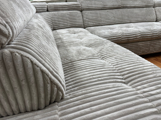 Wohnlandschaft Couch Sofa +Teddycord +Bettfunktion +Stauraum +Kopfstützenverstellung +Armlehnenverstellung