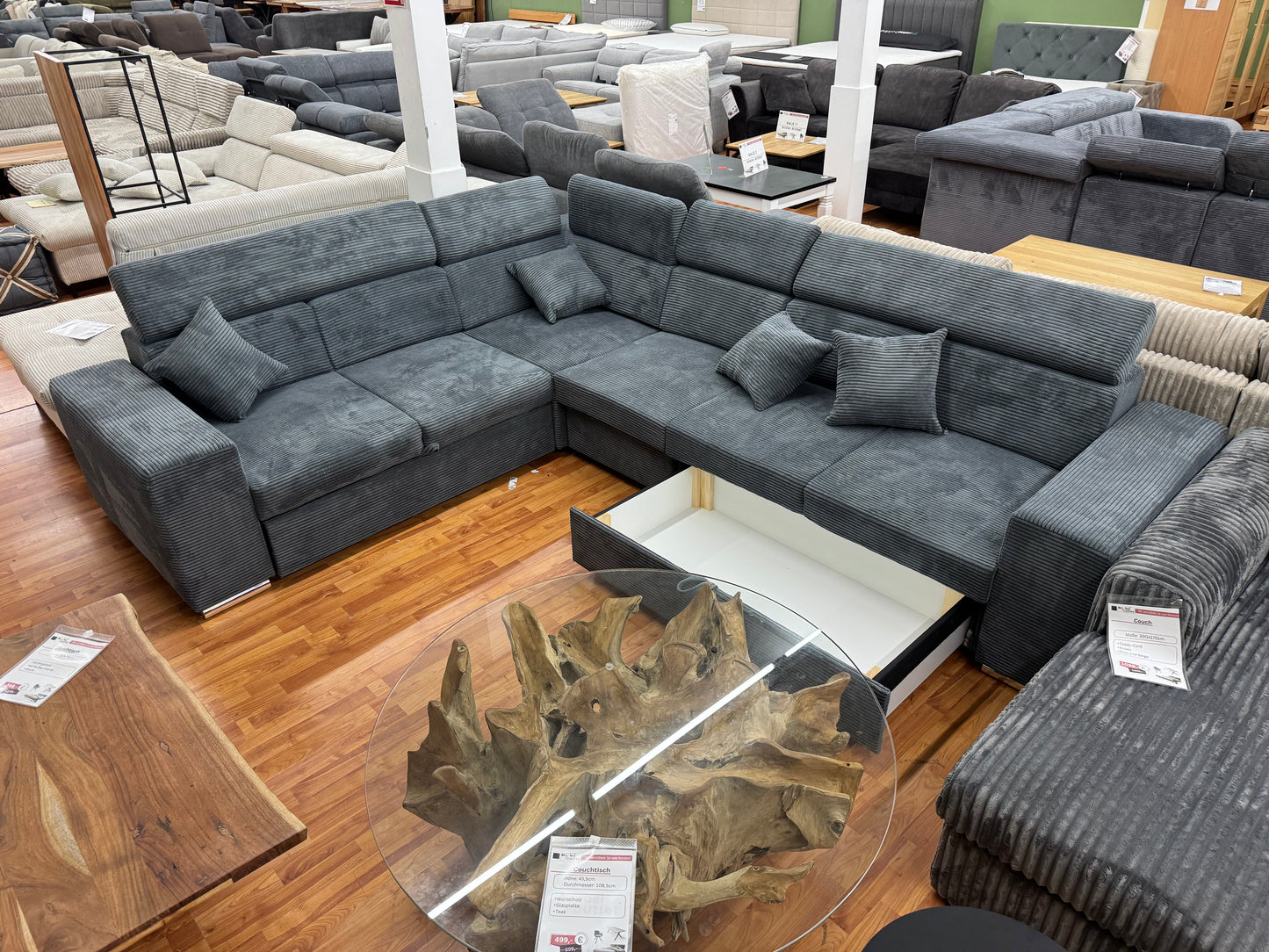 Sofa Couch Wohnlandschaft +Cord +Stauraum +Bettfunktion +Kopfstützenverstellung