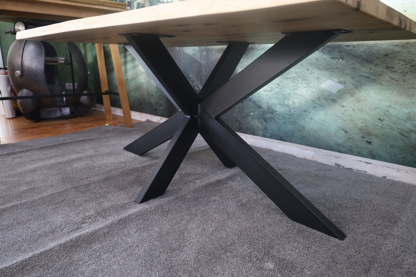 Esstisch Tisch +Vollmassivholz 4cm +Baumkante+Spidergestell