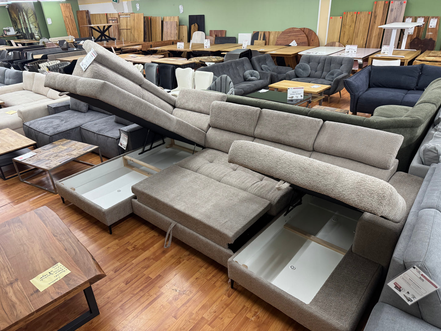 Wohnlandschaft Sofa Couch +Bettfunktion +Stauraum +Kopftteilverstellung