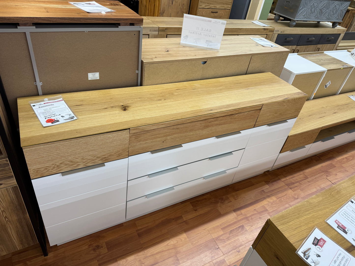 Kommode Sideboard TV-Schrank +Einzelstück +Eiche furniert +Soft-Close +weiß Matt
