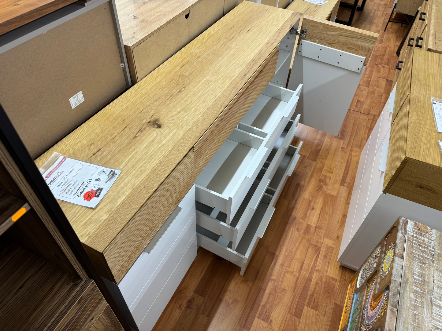 Kommode Sideboard TV-Schrank +Einzelstück +Eiche furniert +Soft-Close +weiß Matt