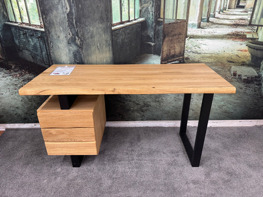 Schreibtisch Eiche +Massivholz +Schubkasten +Massivholzfront +Metallgestell +Neu auf Lager