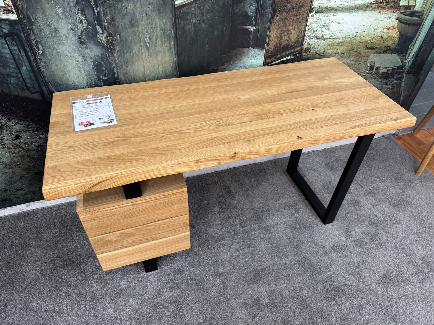 Schreibtisch Eiche +Massivholz +Schubkasten +Massivholzfront +Metallgestell +Neu auf Lager