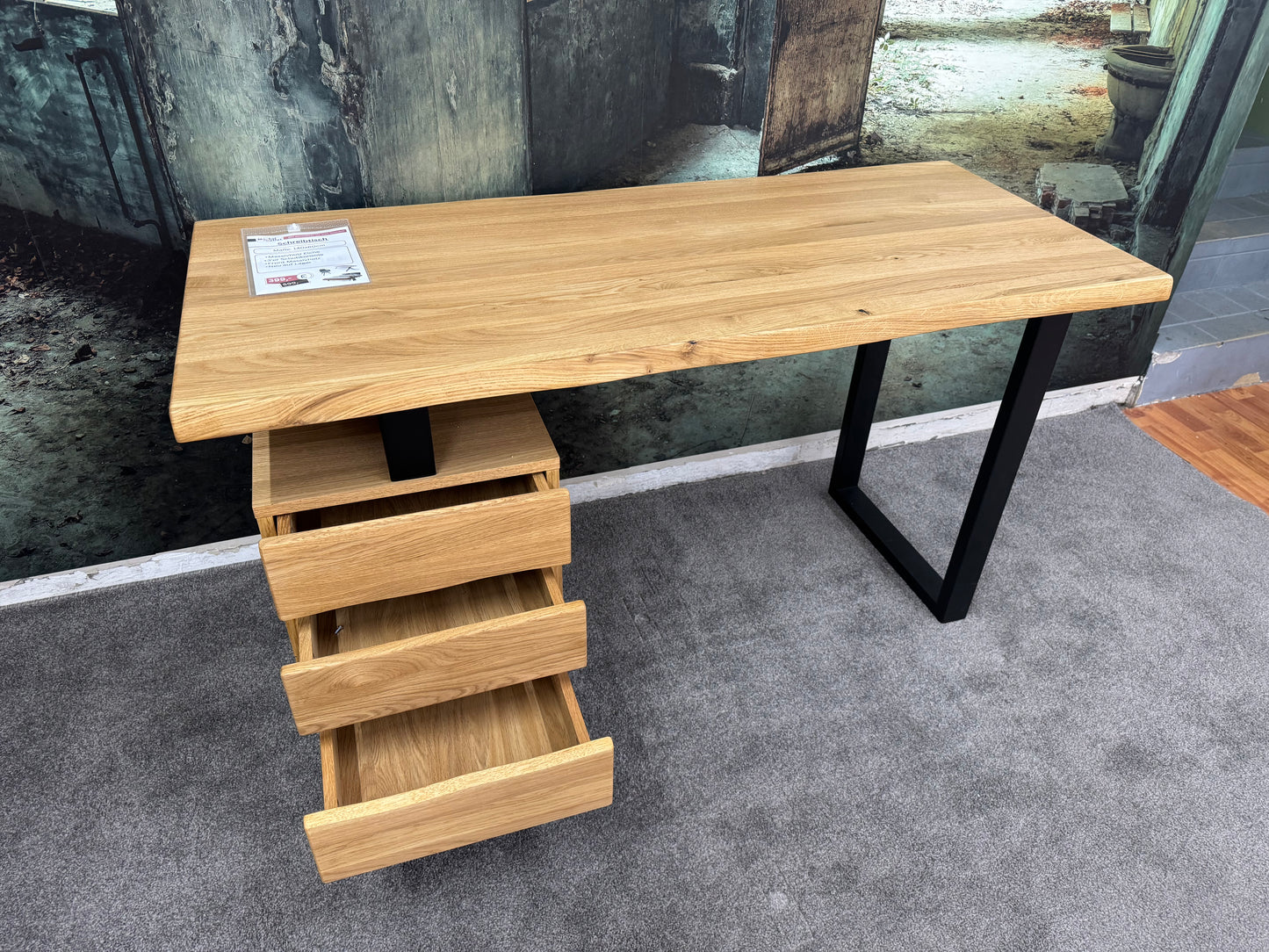 Schreibtisch Eiche +Massivholz +Schubkasten +Massivholzfront +Metallgestell +Neu auf Lager