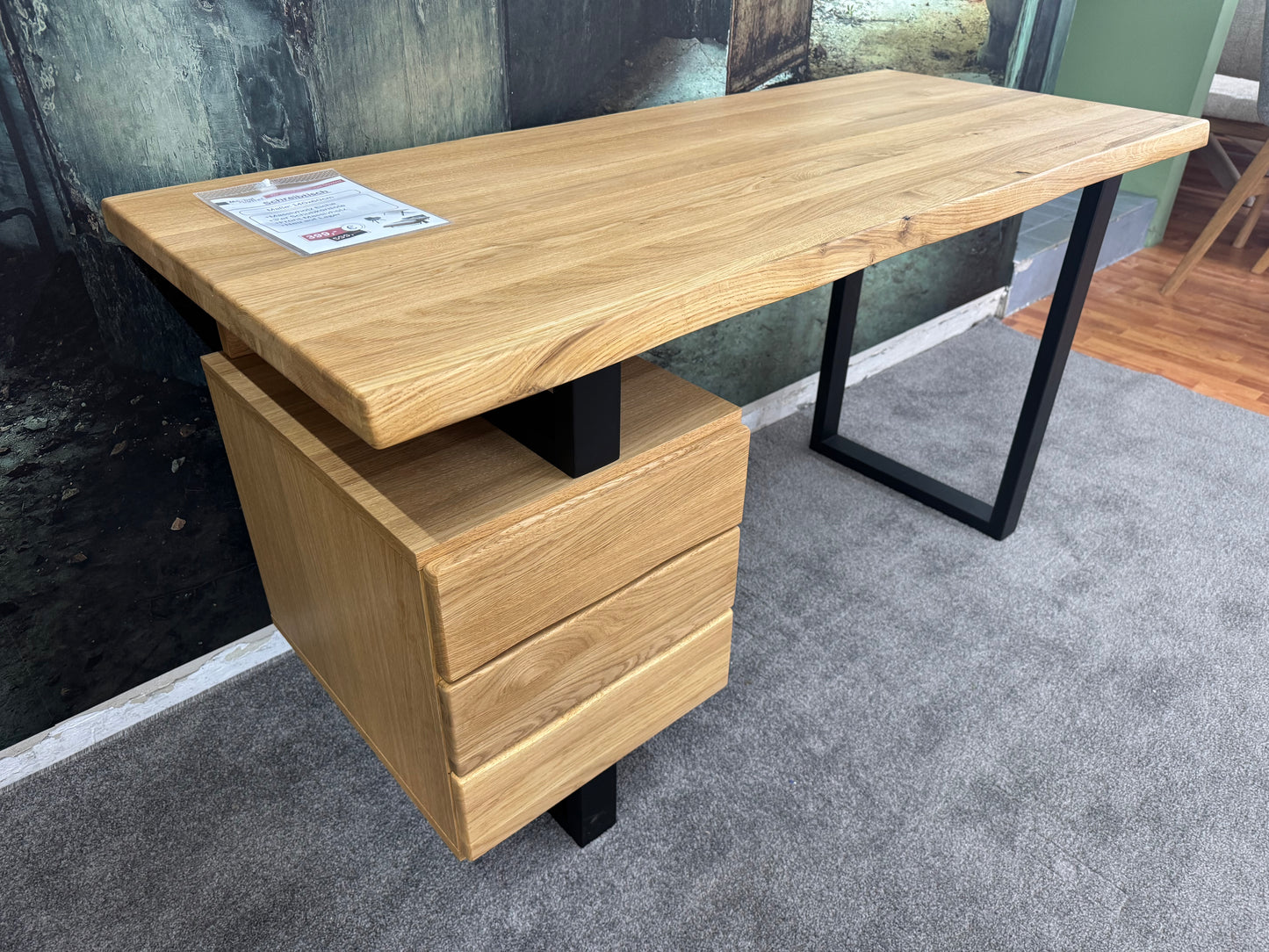 Schreibtisch Eiche +Massivholz +Schubkasten +Massivholzfront +Metallgestell +Neu auf Lager