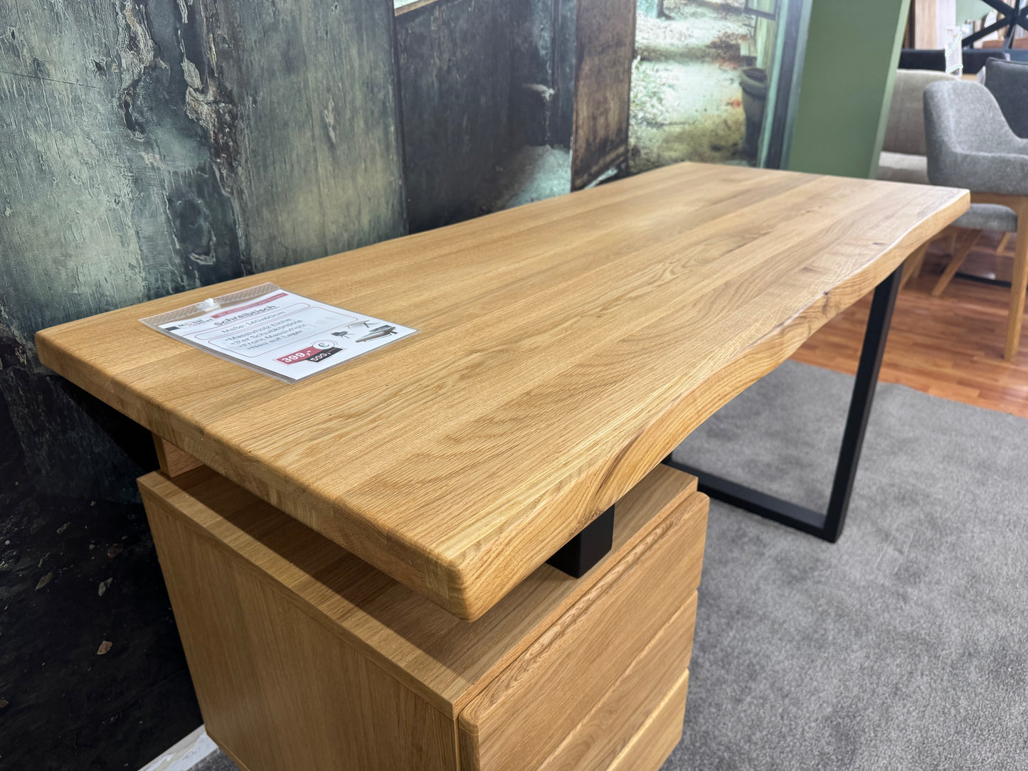 Schreibtisch Eiche +Massivholz +Schubkasten +Massivholzfront +Metallgestell +Neu auf Lager