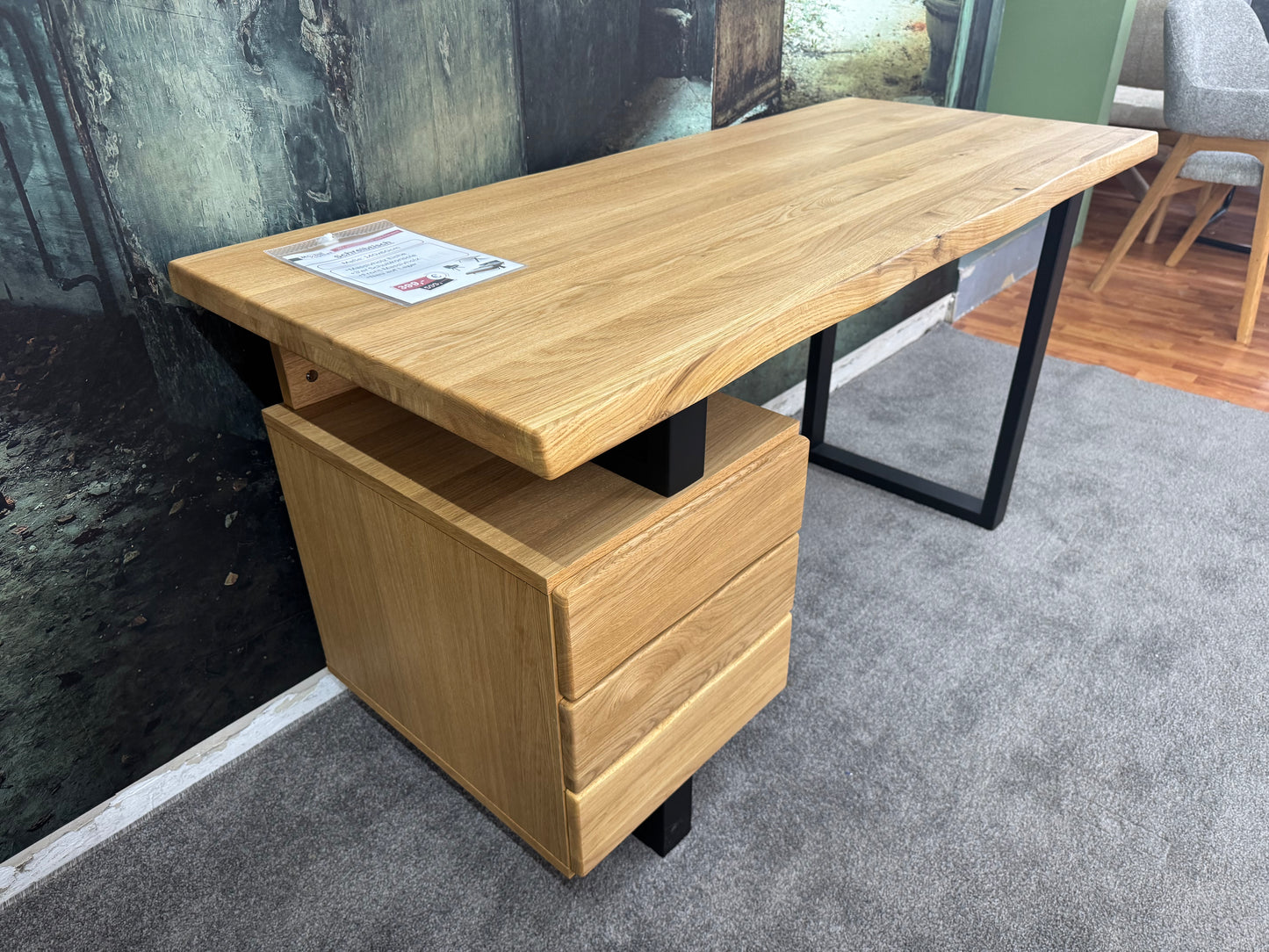 Schreibtisch Eiche +Massivholz +Schubkasten +Massivholzfront +Metallgestell +Neu auf Lager