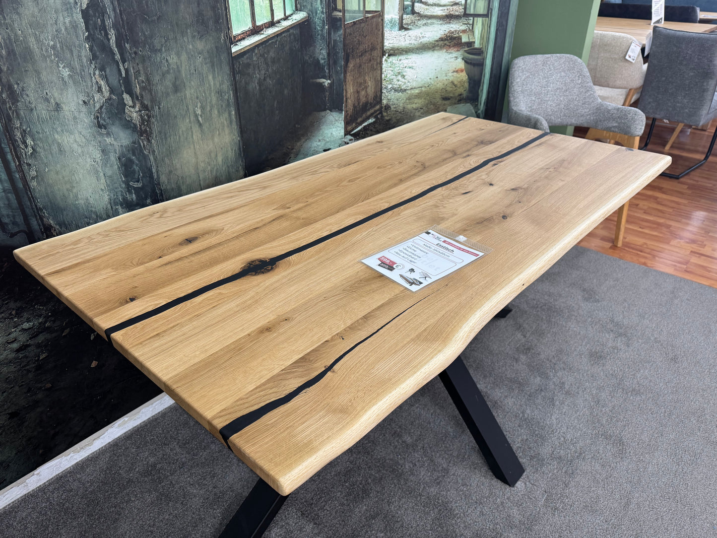 Esstisch Eiche +Epoxidharz +Vollmassiv +Baumkante +Neu auf Lager