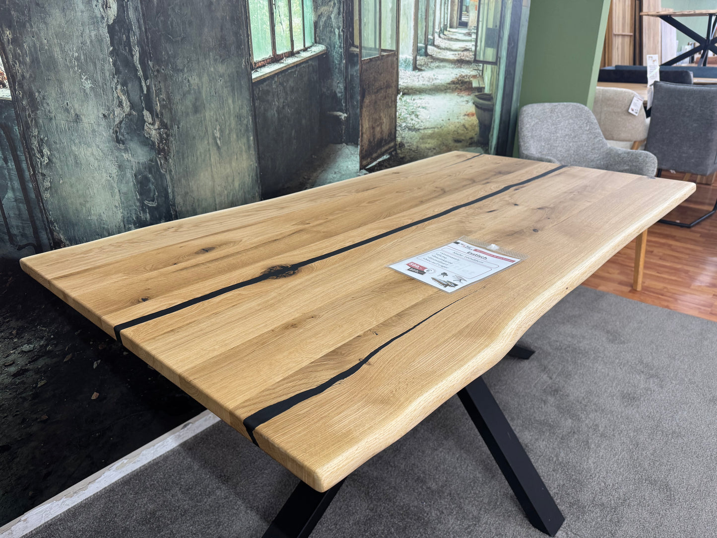 Esstisch Eiche +Epoxidharz +Vollmassiv +Baumkante +Neu auf Lager