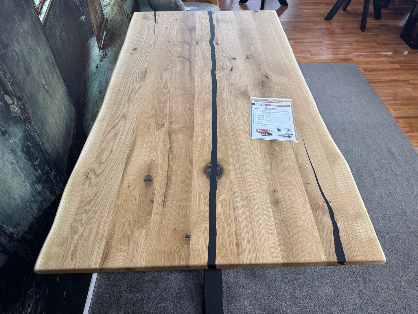 Esstisch Eiche +Epoxidharz +Vollmassiv +Baumkante +Neu auf Lager
