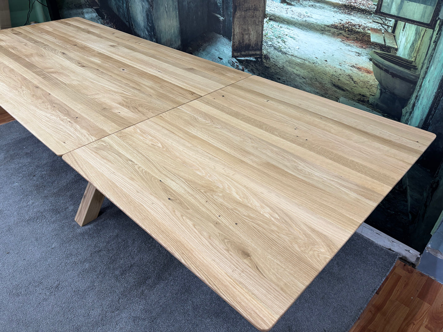 Esstisch Tisch Eiche +Vollmassiv+Spider Holz+Auszug 85cm+Auf Lager