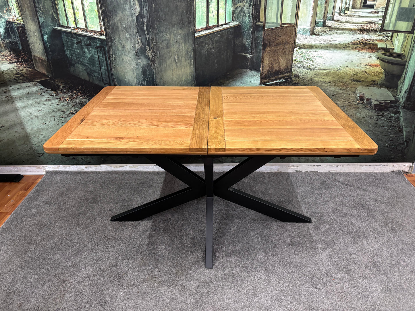 Esstisch Tisch+Auszug 60cm+Eiche+Spidergestell Metall SW