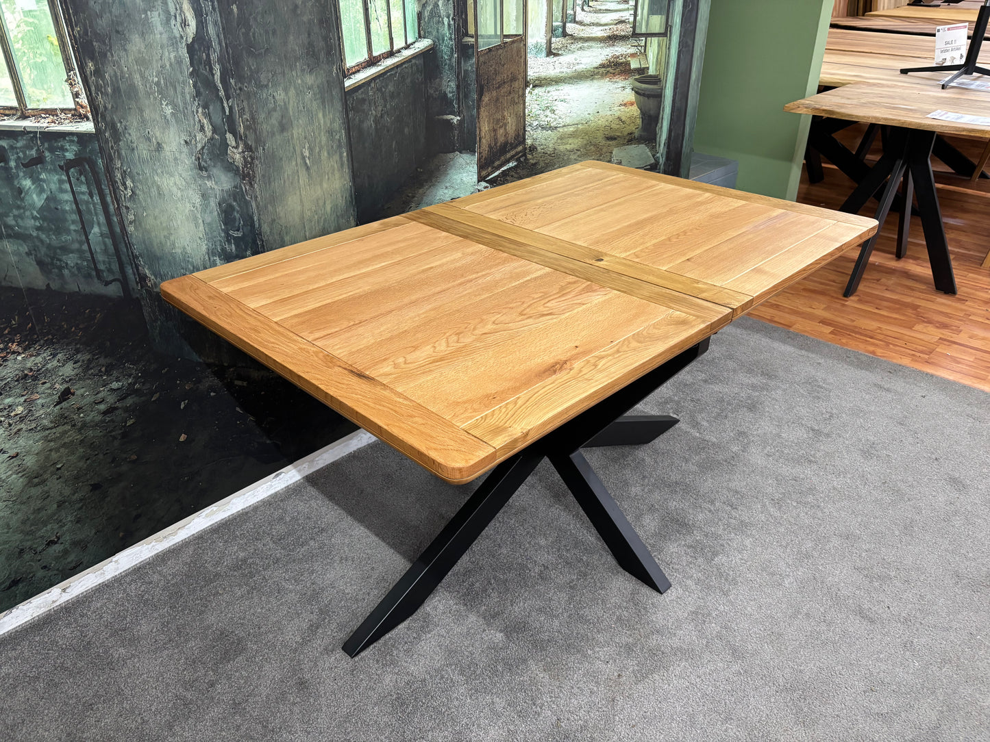 Esstisch Tisch+Auszug 60cm+Eiche+Spidergestell Metall SW