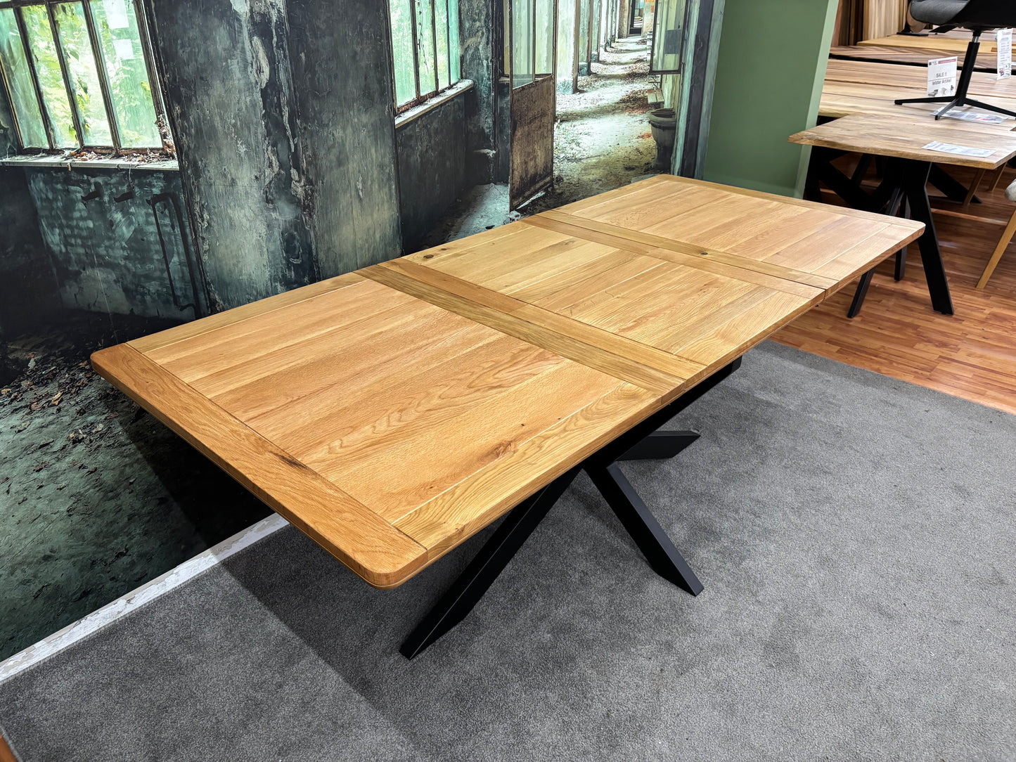 Esstisch Tisch+Auszug 60cm+Eiche+Spidergestell Metall SW