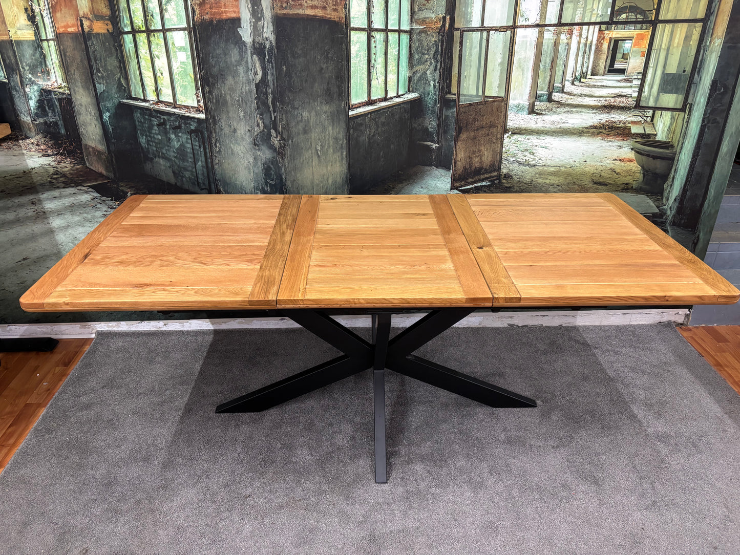 Esstisch Tisch+Auszug 60cm+Eiche+Spidergestell Metall SW