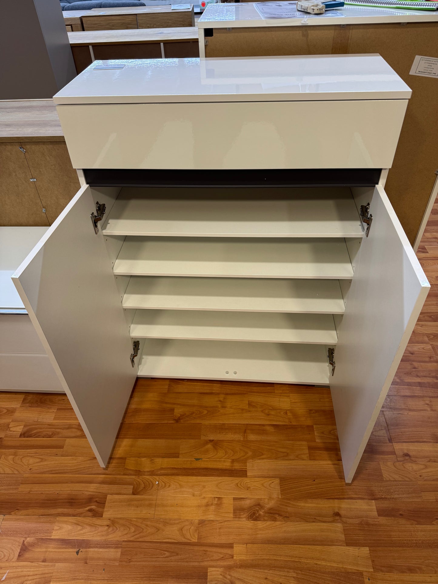 Schuhschrank +Hochglanzweiß +Schubladen +Ablageböden