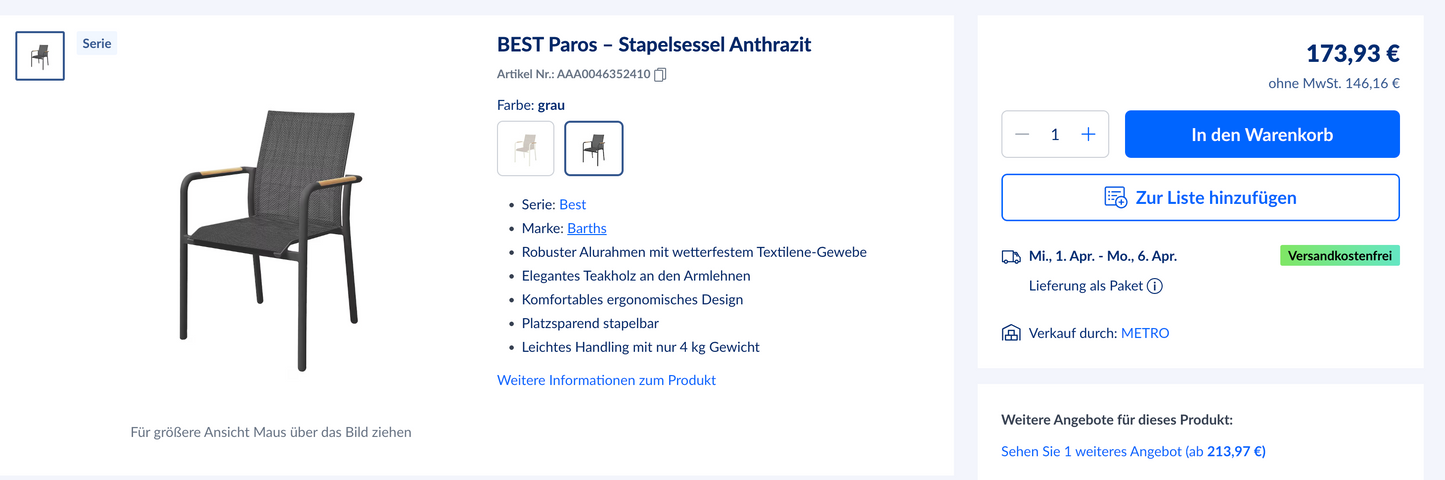 Outdoor Stuhl Gartenstuhl Stuhl Gartenmöbel +versch. Modelle +Neu auf Lager