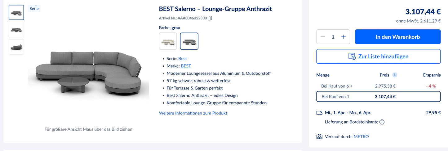 Lounge Set Outdoorlounge Terassenlounge +versch Farben +Neu auf Lager