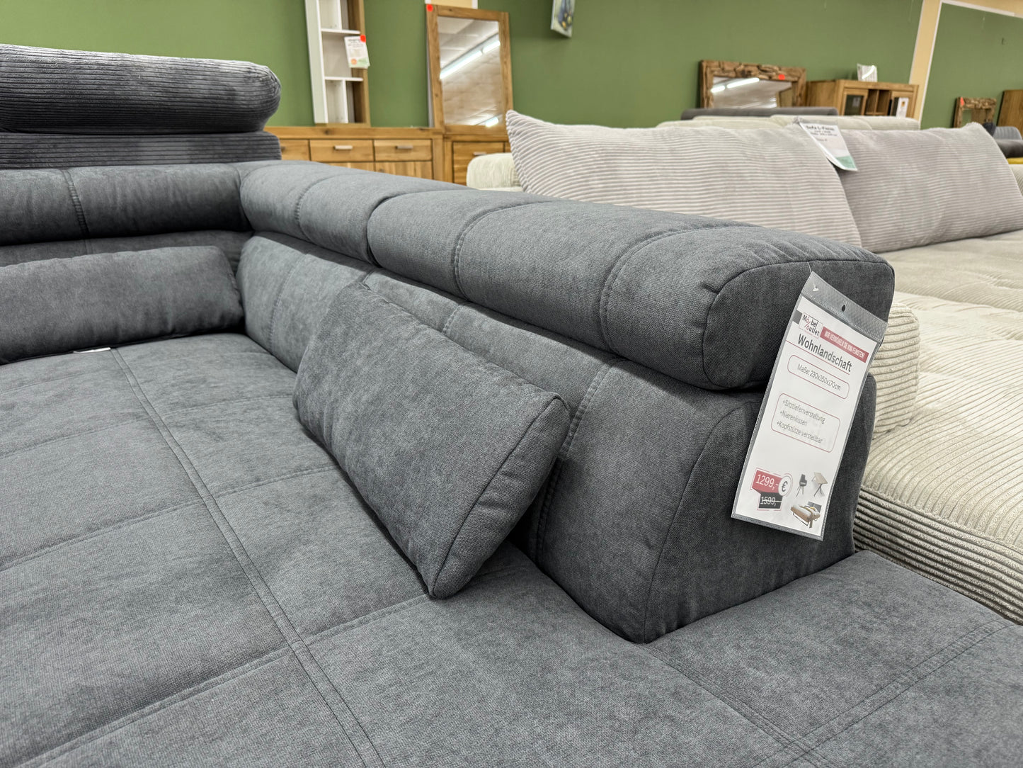 Wohnlandschaft Couch Sofa +Sitztiefenverstellung +Nierenkissen +Kopfstützen einstellbar