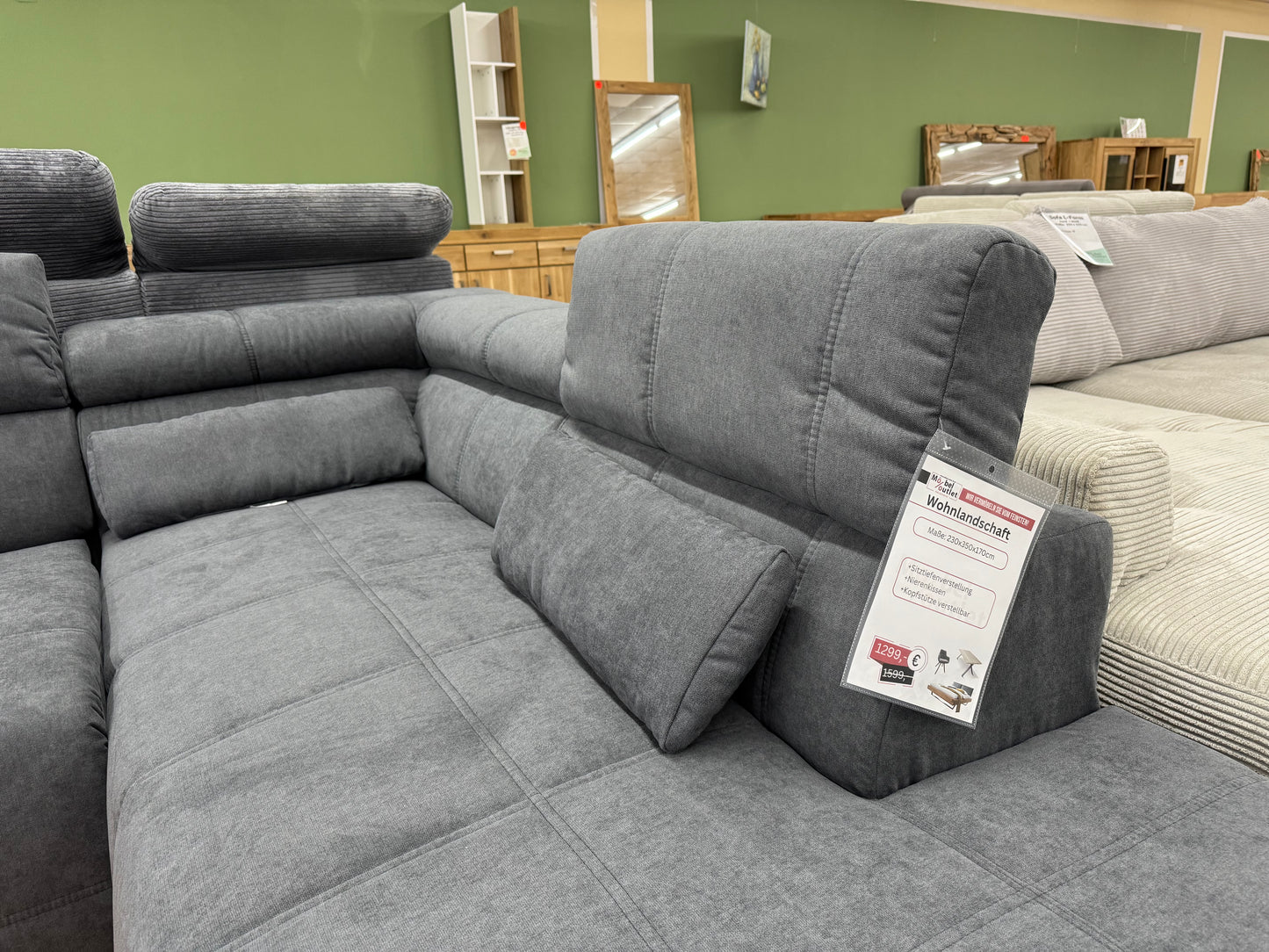 Wohnlandschaft Couch Sofa +Sitztiefenverstellung +Nierenkissen +Kopfstützen einstellbar