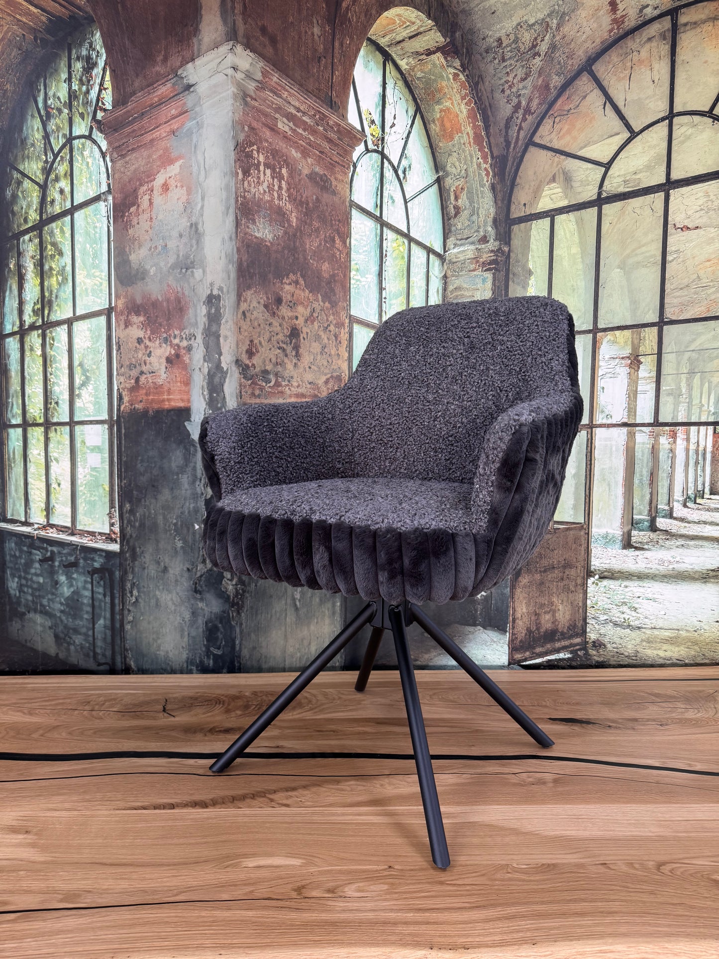 Esszimmerstuhl Stuhl Stühle +Teddy-Cord +Metallgestell +Dreh-Rück-Funktion +vers. Farben +Neu auf Lager