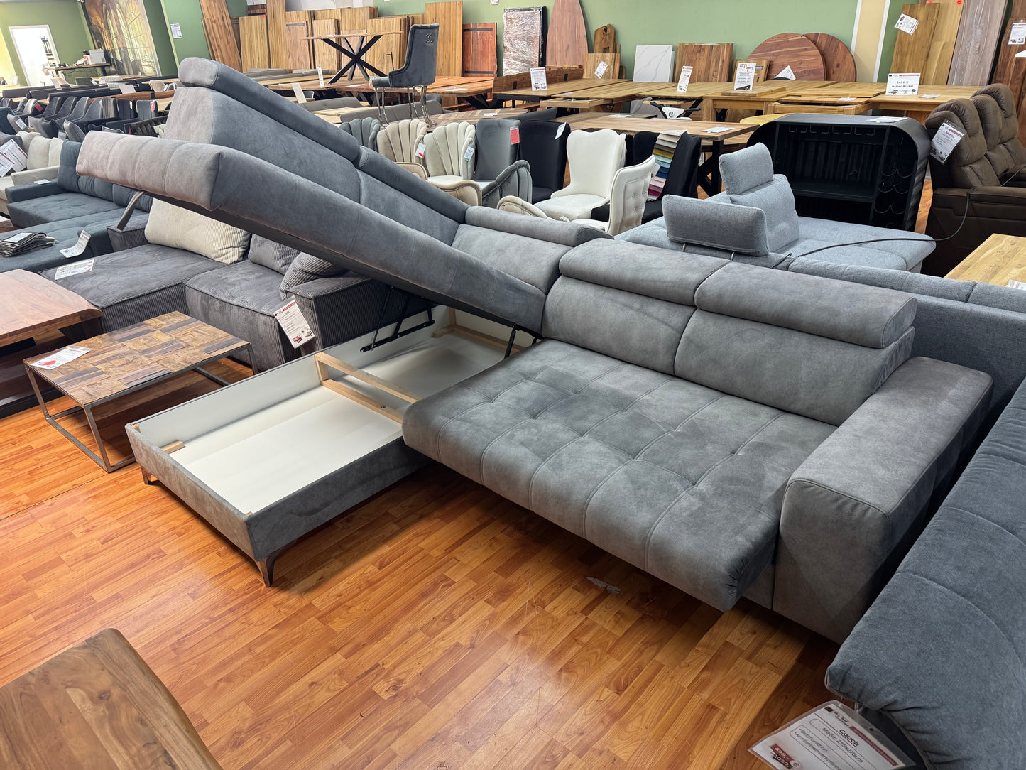 Sofa Couch Wohnlandschaft +elektr. Sitztiefenverstellung +Stauraum +Kopfstützenverstellung +Rückentiefenverstellung