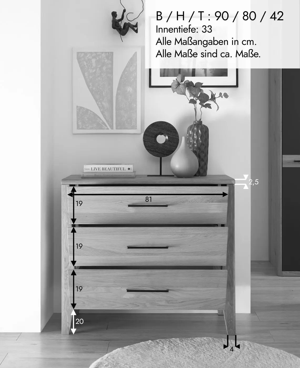 Kommode Schlafzimmer +Massivholz +Eiche +als Set erhältlich