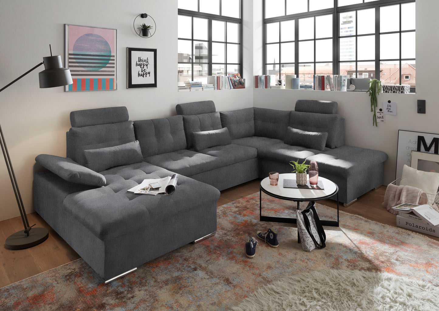 Wohnlandschaft Sofa Couch + Bettfunktion + Stauraum
