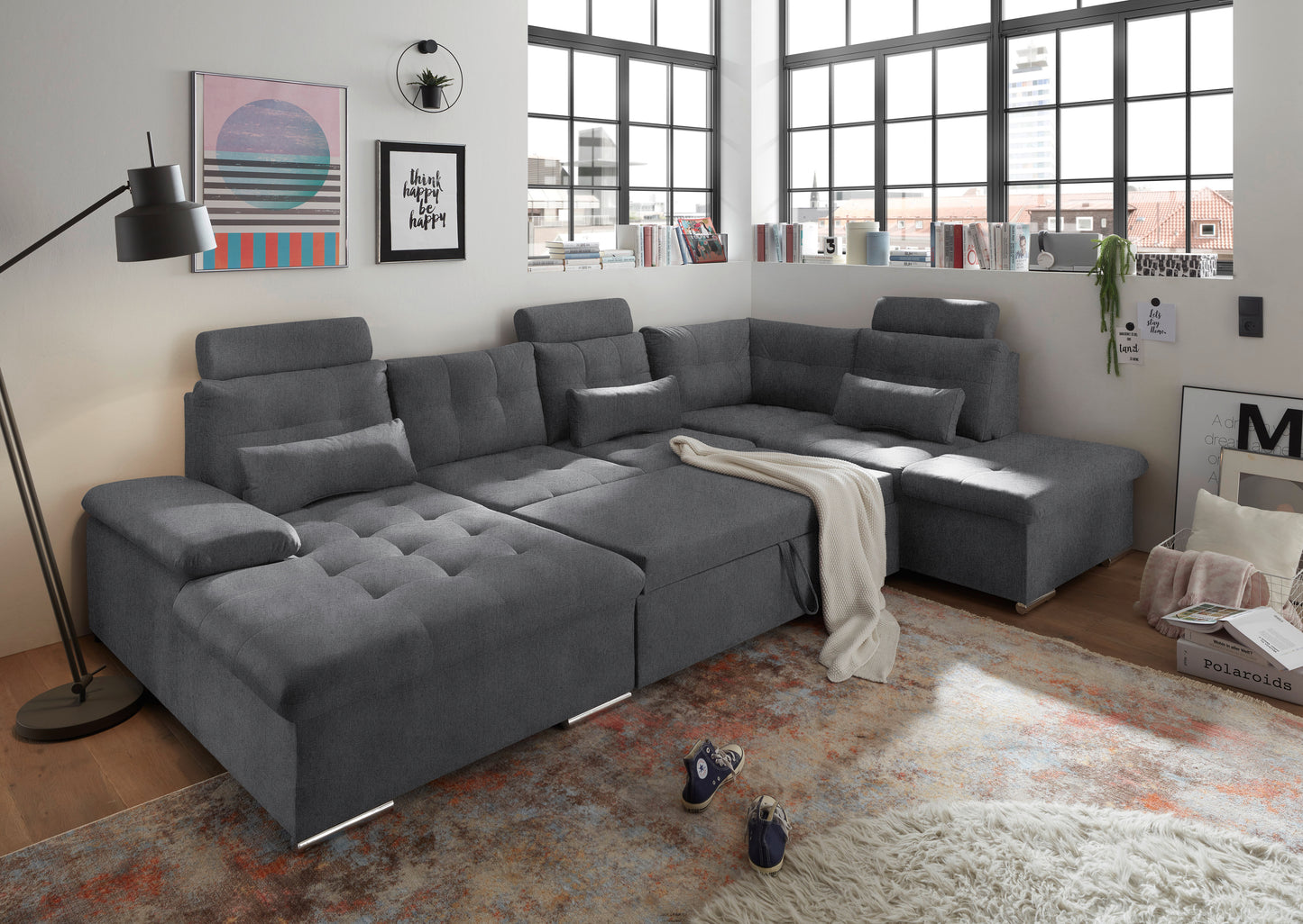 Wohnlandschaft Sofa Couch + Bettfunktion + Stauraum