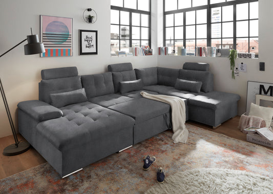 Wohnlandschaft Sofa Couch + Bettfunktion + Stauraum