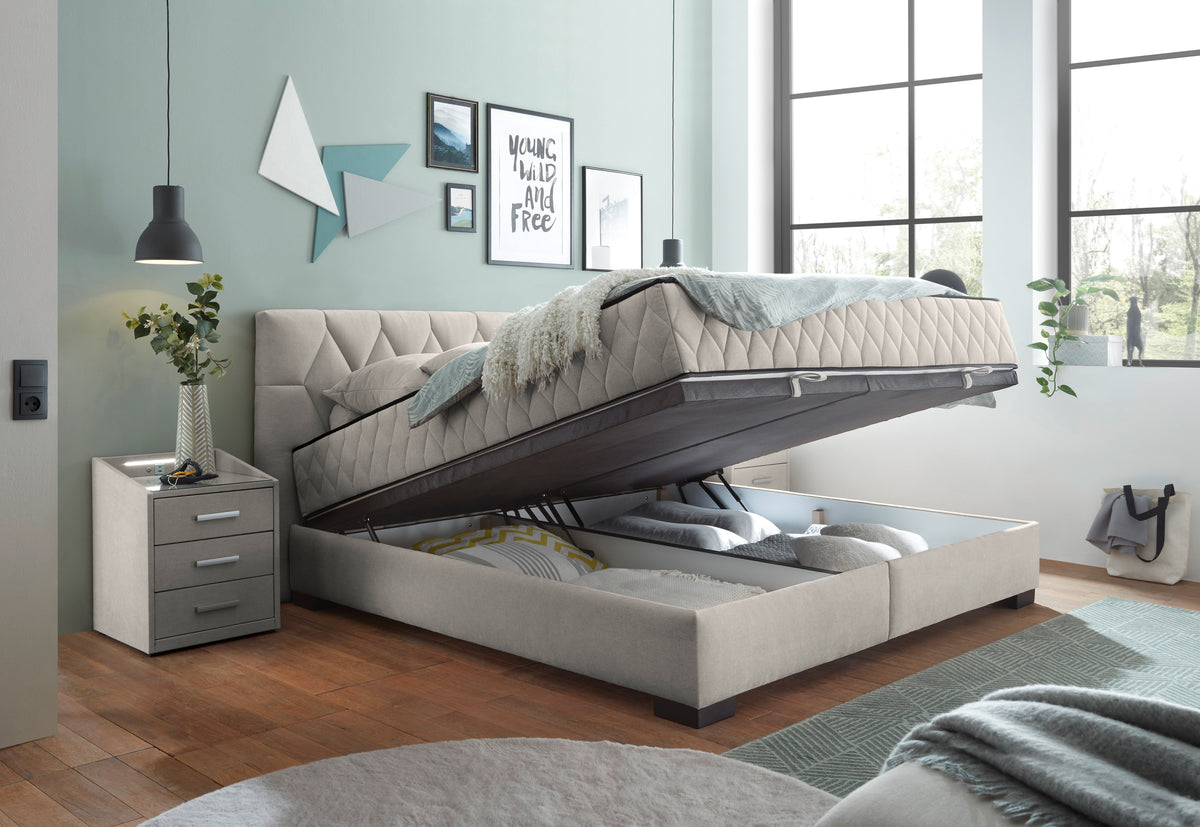 Bett Kastenbett + Stauraum + wende Matratzen + grau oder Beige auf Lager