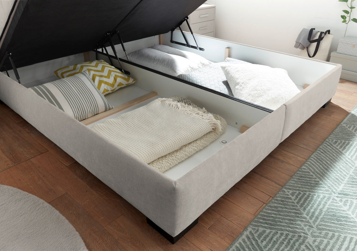 Bett Kastenbett + Stauraum + wende Matratzen + grau oder Beige auf Lager