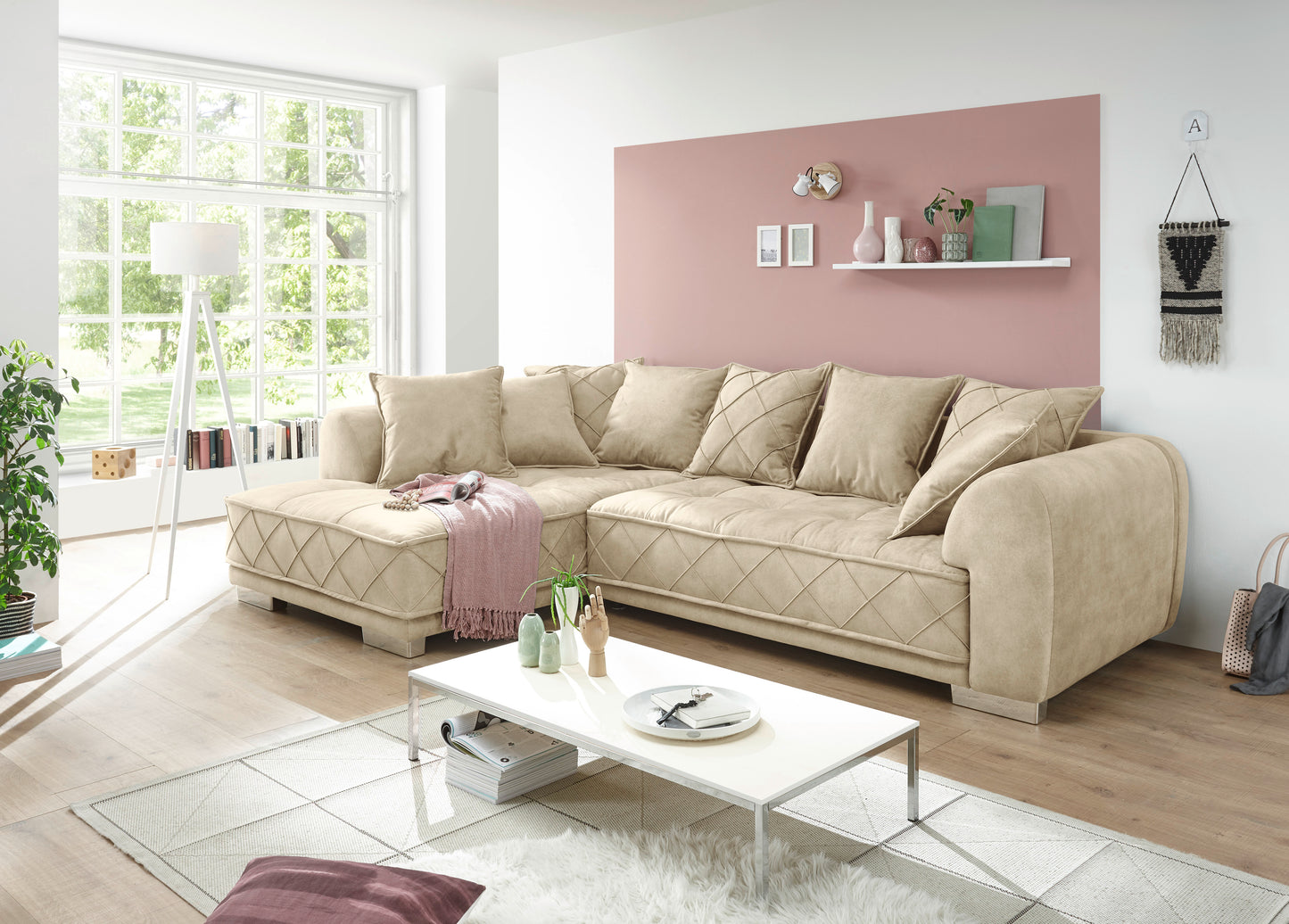 Sofa Couch Wohnlandschaft + Kissen + Seiten wechselbar