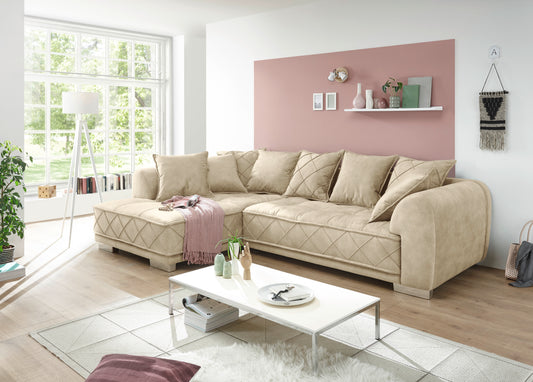 Sofa Couch Wohnlandschaft + Kissen + Seiten wechselbar