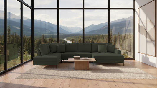 Wohnlandschaft Couch Sofa + Cord Stoff grün + Kissen