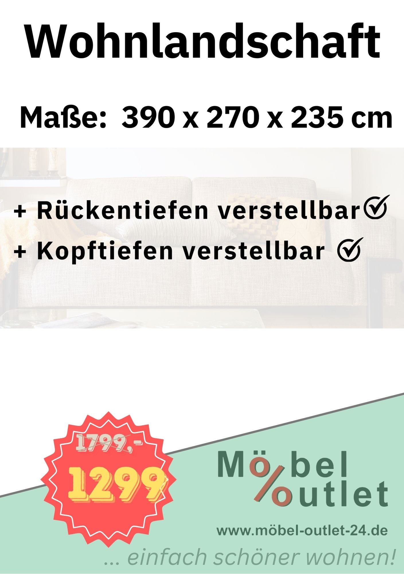 Wohnlandschaft + Rückentiefen verstellbar + Kopftiefen verstellbar