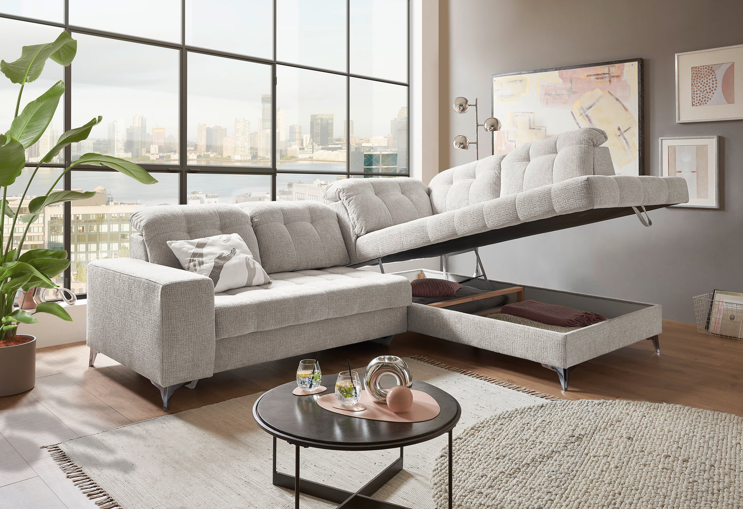Sofa Couch + Elektrische Sitztiefe + Stauraum + Kopfteile vertsllbar