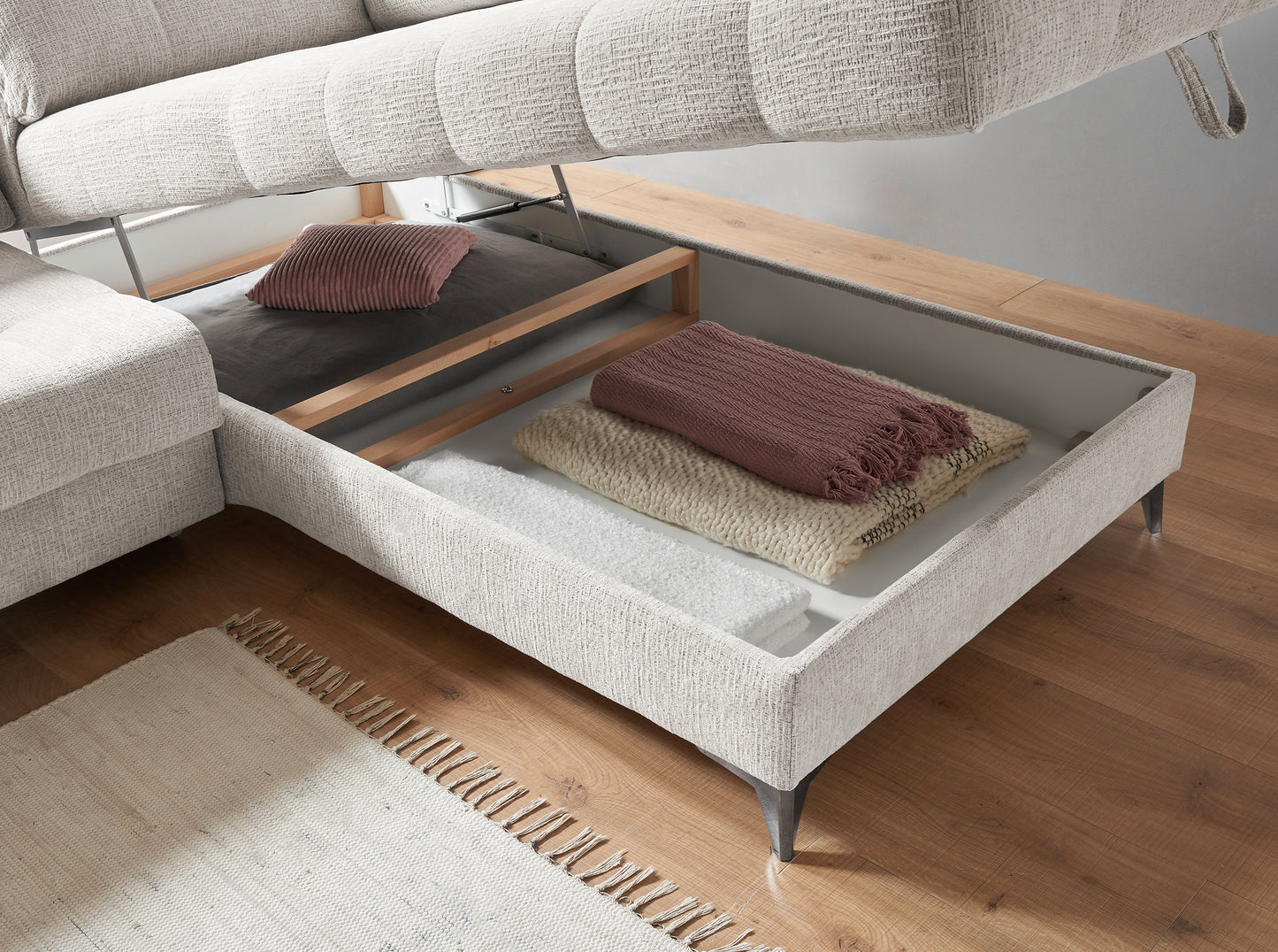 Sofa Couch + Elektrische Sitztiefe + Stauraum + Kopfteile vertsllbar